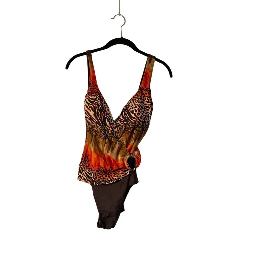 Beach Bay vtg women’s animal print open back one piece swimsuit 12